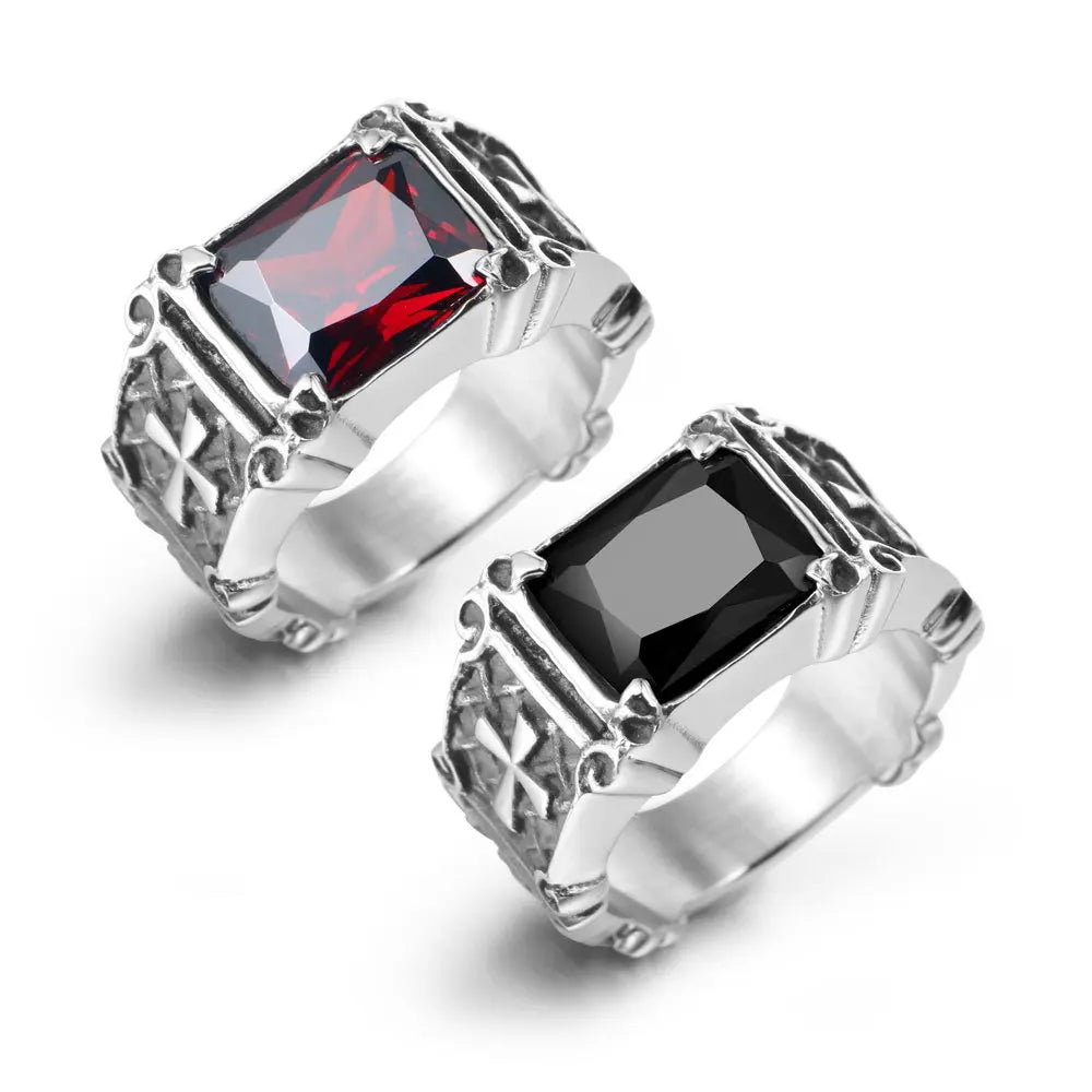 European and American Gothic Cross Gem Titanium Steel Domineering Index Ring
