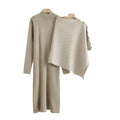 2025 Spring Autumn Two-Piece Casual Suit Temperament Knitted Shawl Coat Long Embroidered Dresses Solid Pattern Loose Fit Button