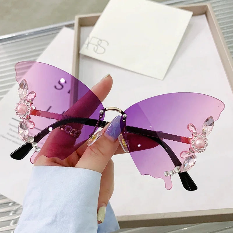 Luxury Designer Oversized Square Sunglasses for Women Butterfly Rimless Sun Glasses Blue White Red Yellow Coffee Fashionable