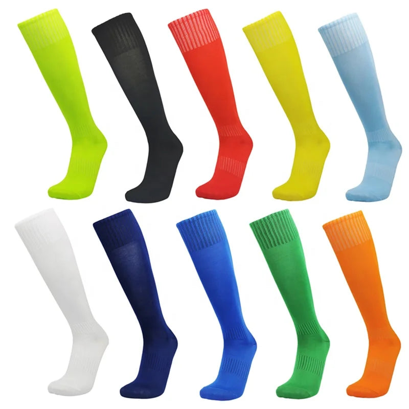 Custom logo Football Socks Non slip Long Tube Knee Length Socks Solid Color Football Socks Grip Outdoor Sports Training