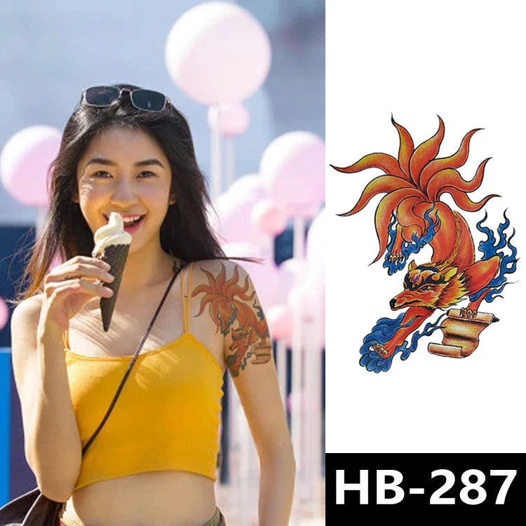 Hot Sale New Design Wolf Skull Flower Girs Prajna Tengu Owl Colorful Summer Body Waterproof Temporary Half Arm Tattoo Stickers