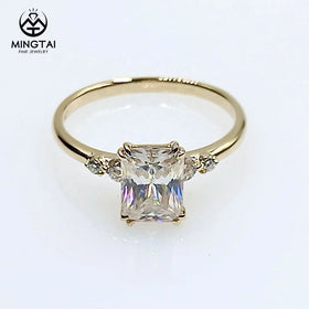 14k Yellow Gold Trendy Wedding Ring for 2.0ct Radiant Cut Moissanite Gemstone 2mm Width Band Men's Stylish Moissanite Men Ring