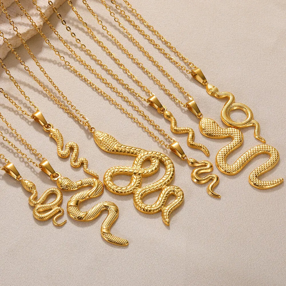 Hot Sale Retro Hip Hop Unisex Accessories Stainless Steel Gold Plated Necklace Statement Snake Pendant Necklace Gifts for Women