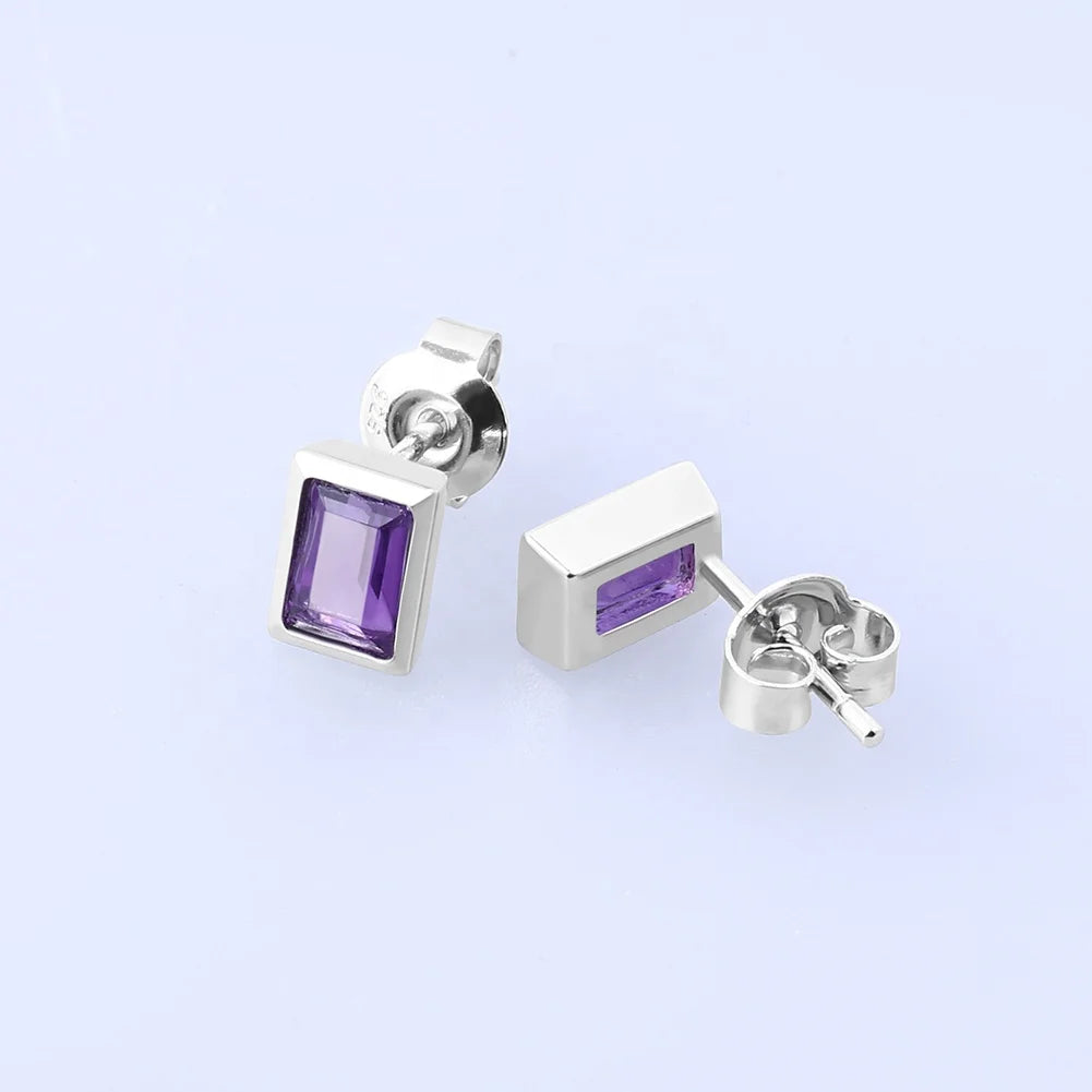 Fast Delivery Fashion Jewelry Amethyst Stone 925 Sterling Silver Rhodium Plated Stud Earring for Women