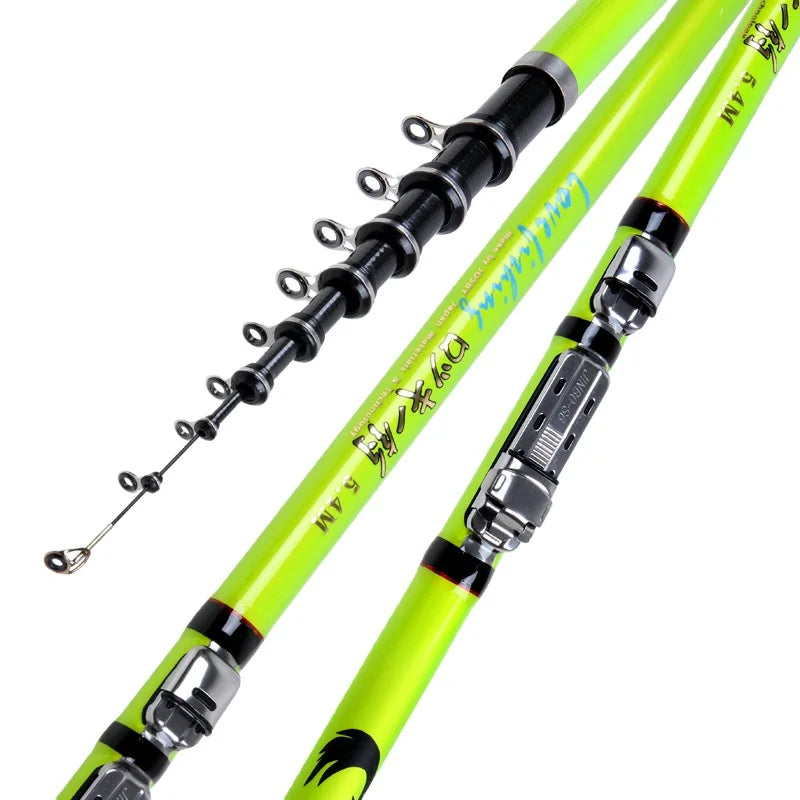 3.6m 4.5m 5.4m 6.3m Super Light Hard Saltwater Travel Carbon Fiber Telescopic Stick Sea Bass Fishing Rod