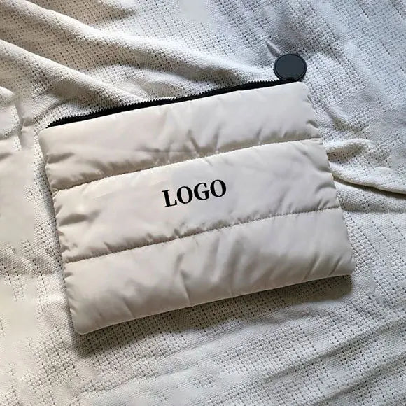 Lightweight Neoprene Padded Nylon Puffer Fashion Travel Soft Quilted Puffy Zipper Portable Foldable Cosmetic Pouch Makeup Bag