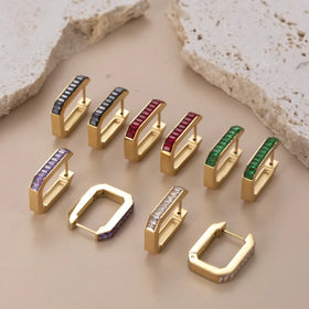 Women Accessories Jewelry Earrings Fashion Wholesale 18K Gold Plated Stainless Steel U Shape Cubic Zirconia Earrings