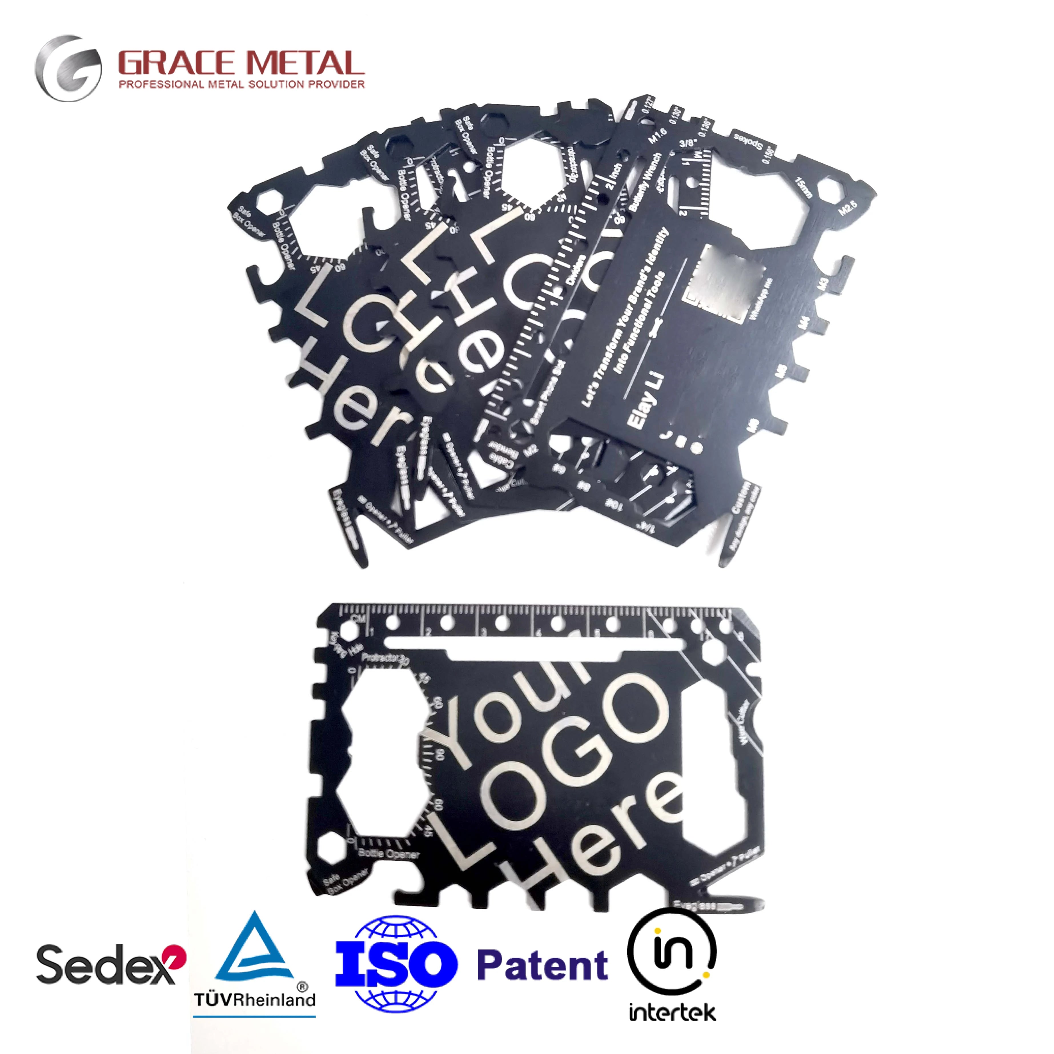 Business Gift Giveaways Custom Logo Brand Pocket 46 in 1 Stainless Steel Wallet Bottle Opener Multi Tool Card Black/Silver