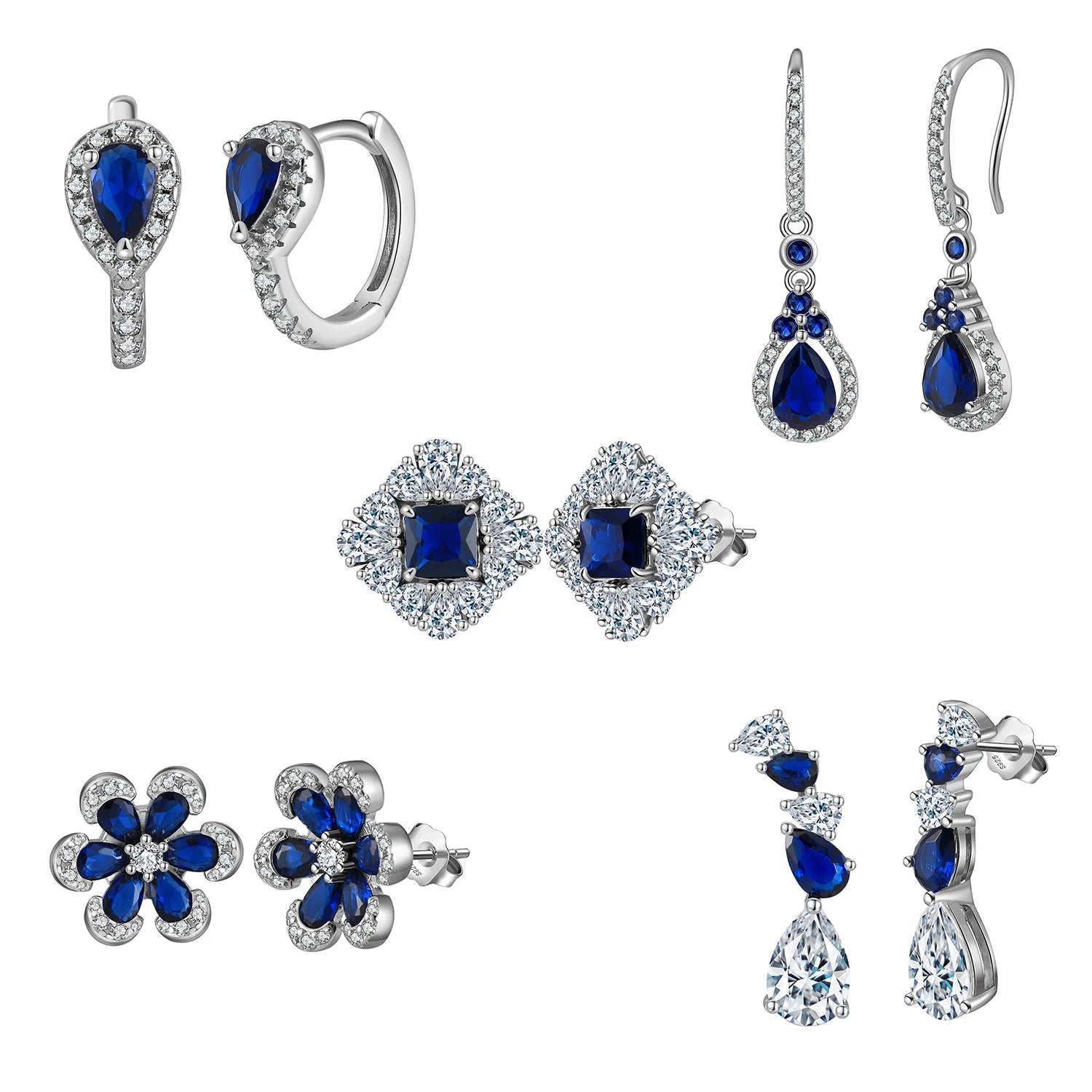 Jiangyuan Hypoallergenic Solid 925 Sterling Silver Jewelry Sapphire Cubic Zirconia Flower Cross Stud Earrings for Women