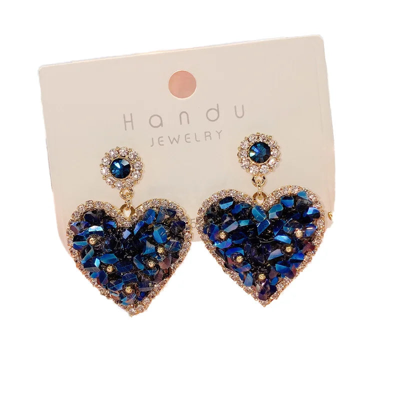 2023 Fashion S925 Sterling Silver Gold-plated Earrings Crystal Heart Shape Rhinestone Earrings Women