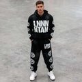 Heavyweight Vintage Acid Washed No Drawstring Hoodie and Sweat Pants Sets Custom Digital Print Graphics Streetwear Tracksuit Men