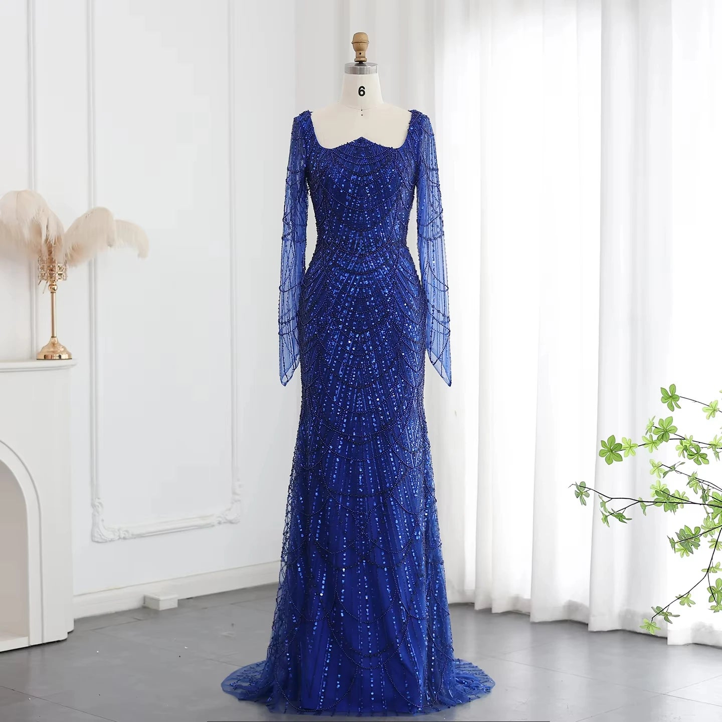 Jancember LSZ114 Shiny Royal Blue Sequins Slim Mermaid Evening Party Gowns Dresses