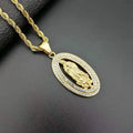 Duyizhao Mother Virgin Mary Pendant Medal Necklace Titanium Steel Gold Plated Rhinestone Catholic Virgin Mary Pendant Necklace