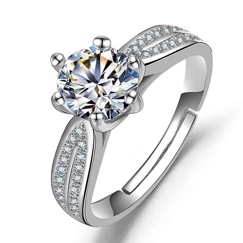 Silver Plated Wedding Jewelry Moissanite Engagement Ring Women Diamond