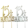 Bling Bling Crystal 15 & Fabulous Rhinestone Cake Topper 15th Birthday & 15th Wedding Anniversary Cake Decoration