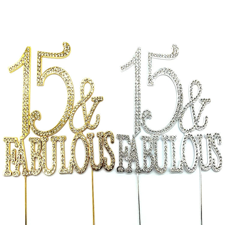 Bling Bling Crystal 15 & Fabulous Rhinestone Cake Topper 15th Birthday & 15th Wedding Anniversary Cake Decoration