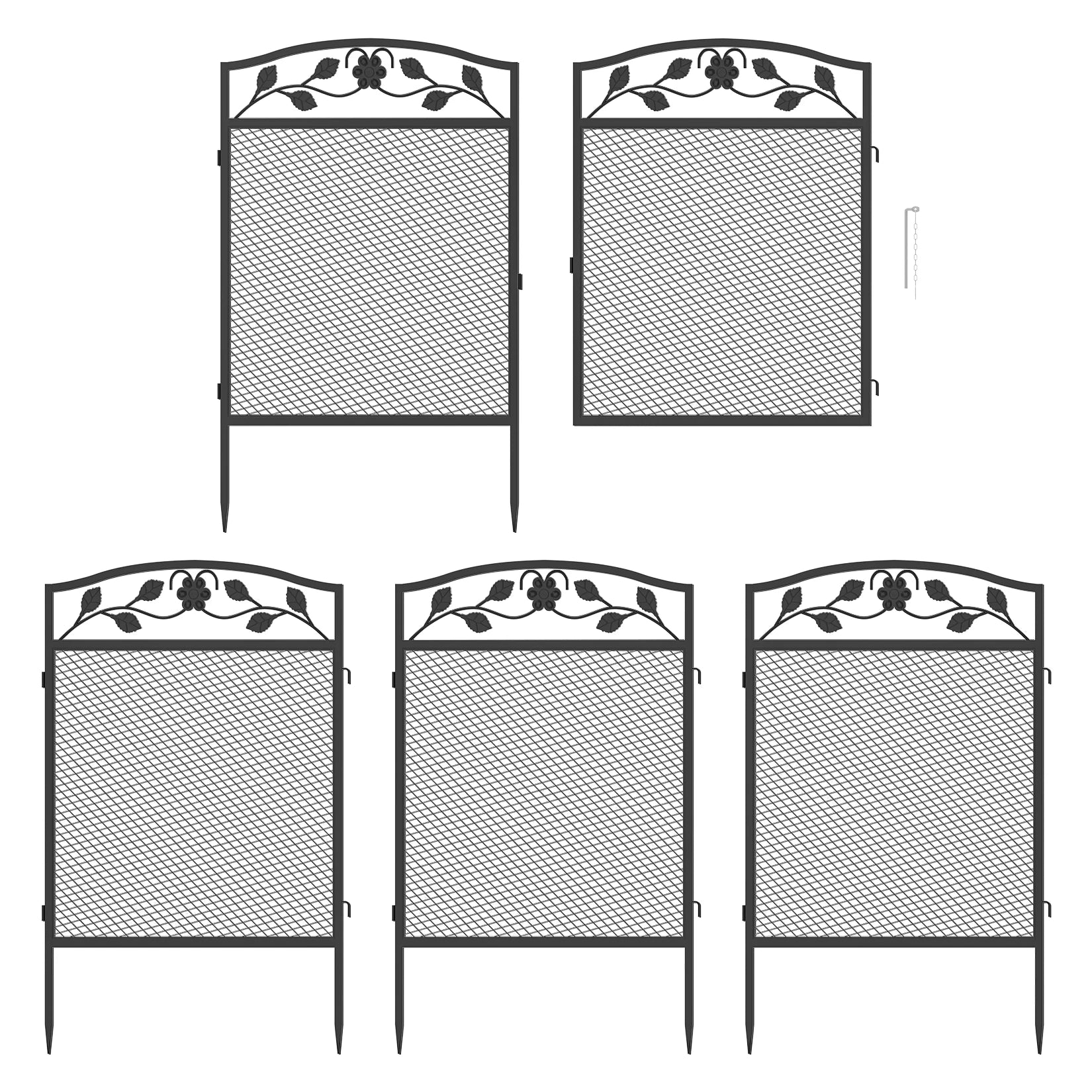 5 Panels Animal Barrier Fence Garden Border Patio Fence Metal Rustproof