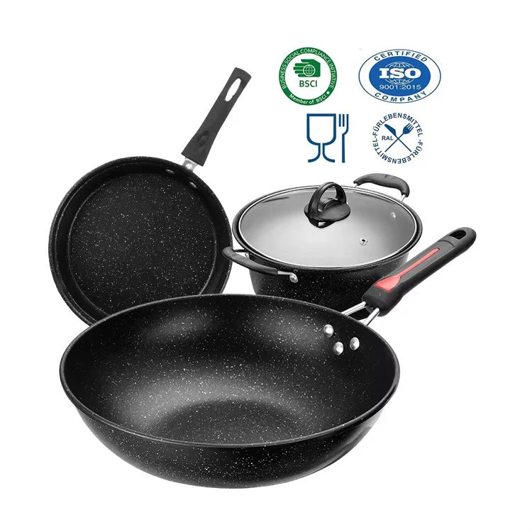 4pcs Classic Cast Iron Cookware Set with Glass Cover Non-Stick Coating Dishwasher Safe-Kitchen Pots and Pans