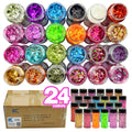 US Warehouses 2oz Bottle Mixed Size Laser Holographic Chunky Glitter 24 Colors Per Set for Snow Globe Tumbler Music Festivals