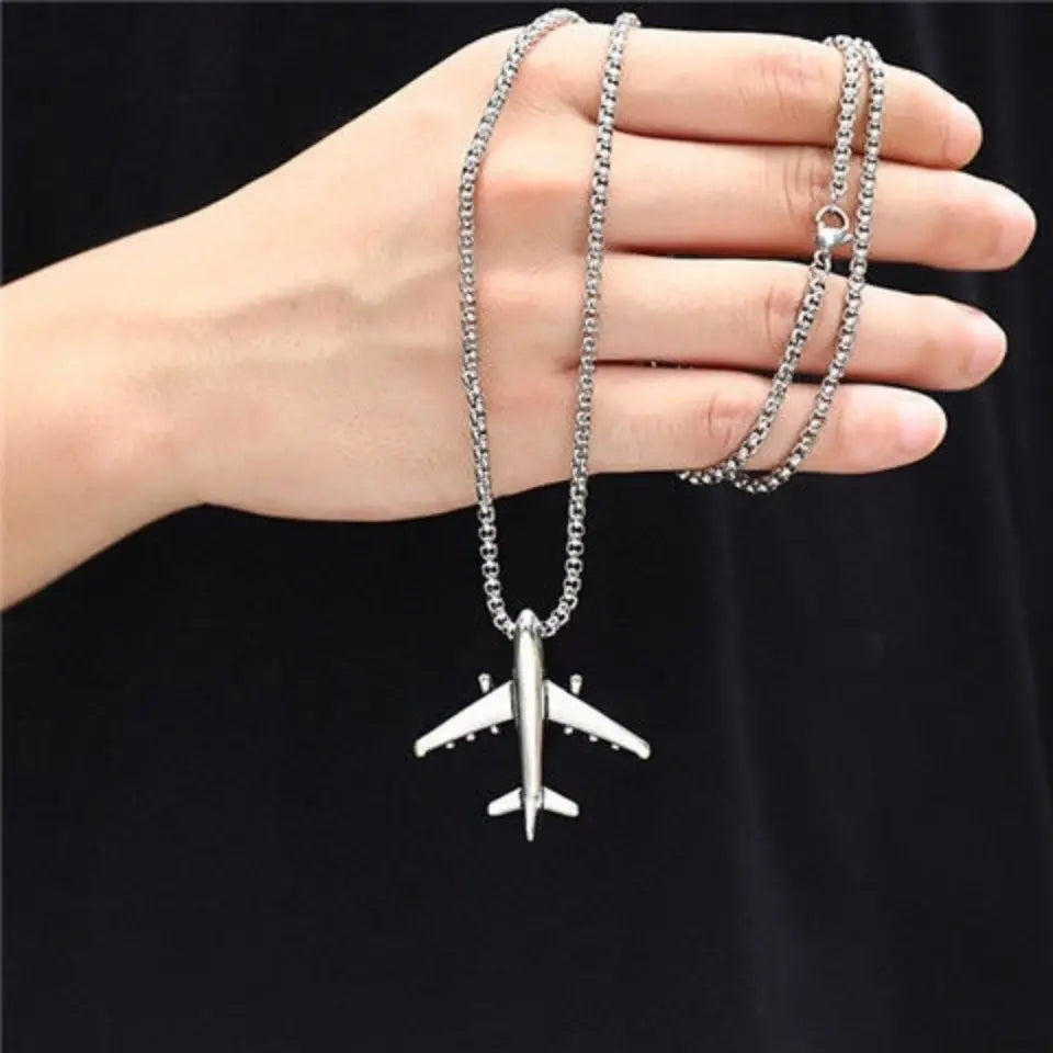 Hip Hops Jewelry European Style Titanium Steel Aircraft Sweater Necklace Stainless Steel Box Chain Airplane Pendant Necklace