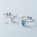 Christmas Gifts 925 Silver Elk Antler Deerhorn Blue or White Zircon Open Rings for Women Fine Jewelry Rings