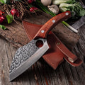 6 Inch Custom Handmade Forged Rosewood Handle Metal Durian Butcher Knife with Sheath for Camping Outdoor Use
