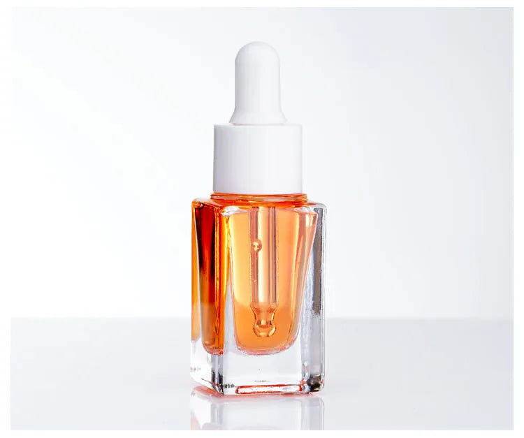 10ml Flat Square Glass Serum Bottle with White Dropper Screen Printed for Skin Care Cream & Eye Drop Essential Oil