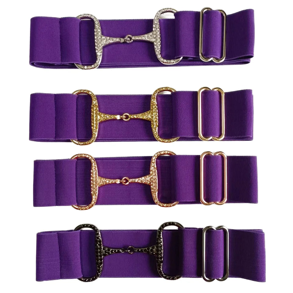 Solid Color Free Engraved Logo 1.5 Inch 4cm Wide Elastic Horse Rhinestone Snaffle Bit Belt No MOQ Horse Products Solid Colors
