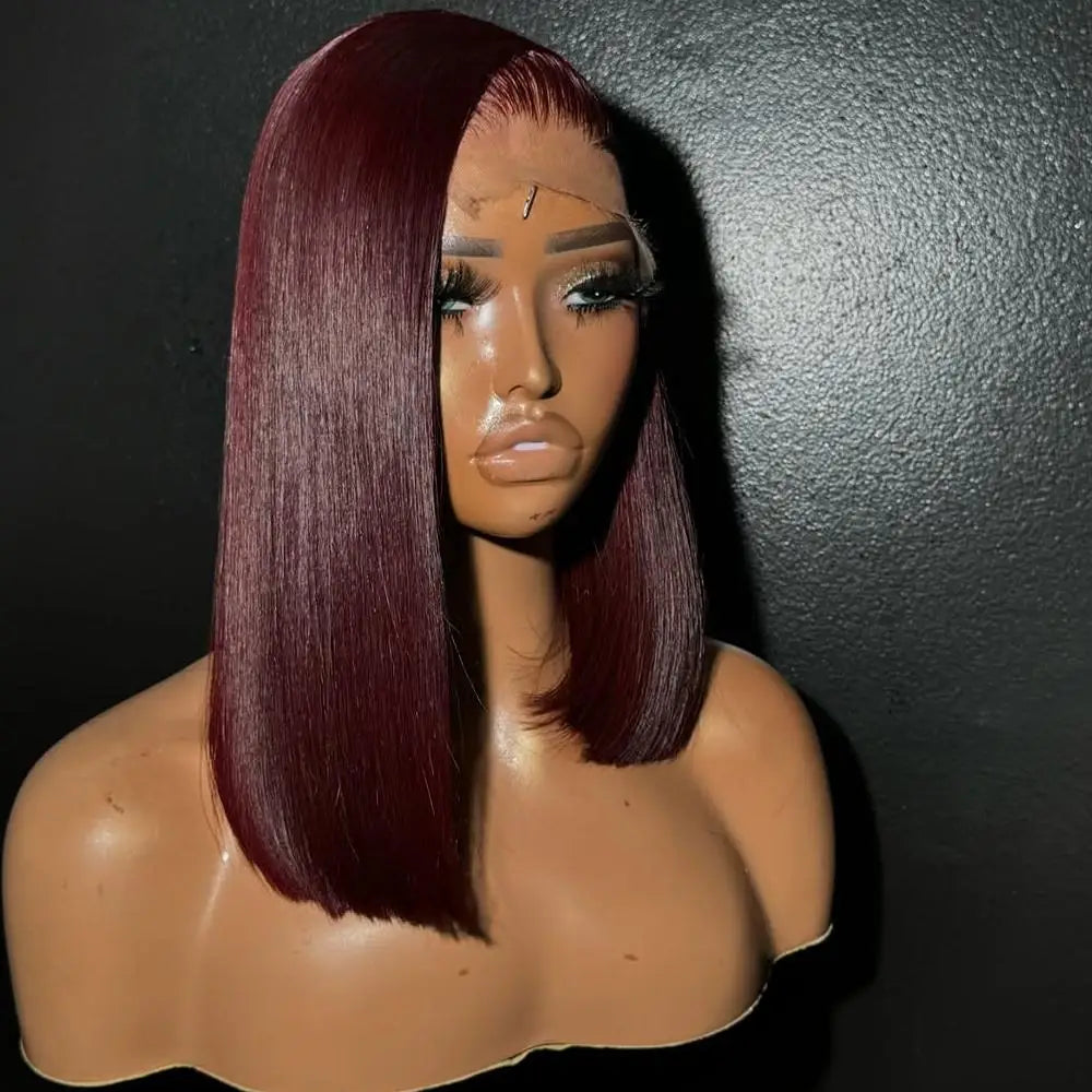 Short Bob Wig 99j Bone Straight Vietnamese Ombre Brown 13*6 HD Orange Highlight 13*4 Full Lace Frontal Human Hair Glueless 9*6