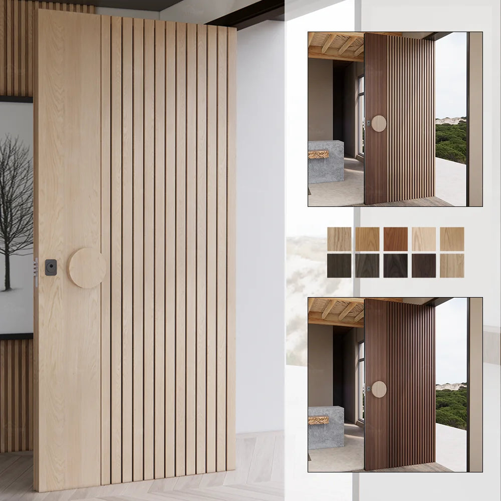 American Residential Modern House Entrance Exterior Vertical Slats Design Solid Wooden Front Pivot Entry Door for Houses