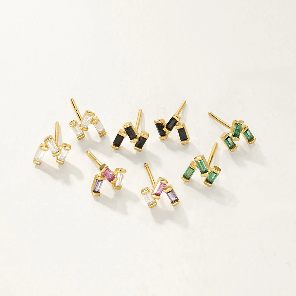 Nagosa Colorful Jewelry 18k Gold Vermeil 925 Sterling Silver baguette Cubic Zirconia Stacked Stud Earrings
