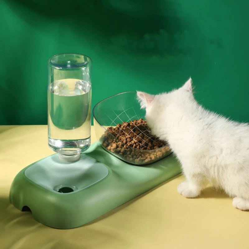 MIDOO Stainless Steel Moisture-Proof Dual-Purpose Automatic Food & Water Bowl for Dogs & Cats Square Design