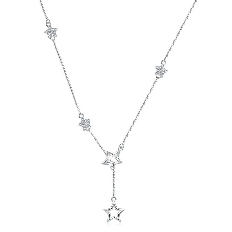Factory Wholesale 925 Sterling Silver Necklace Fashion Double Star Necklace 18K Gold Luxury Necklace for Women'S Weddings