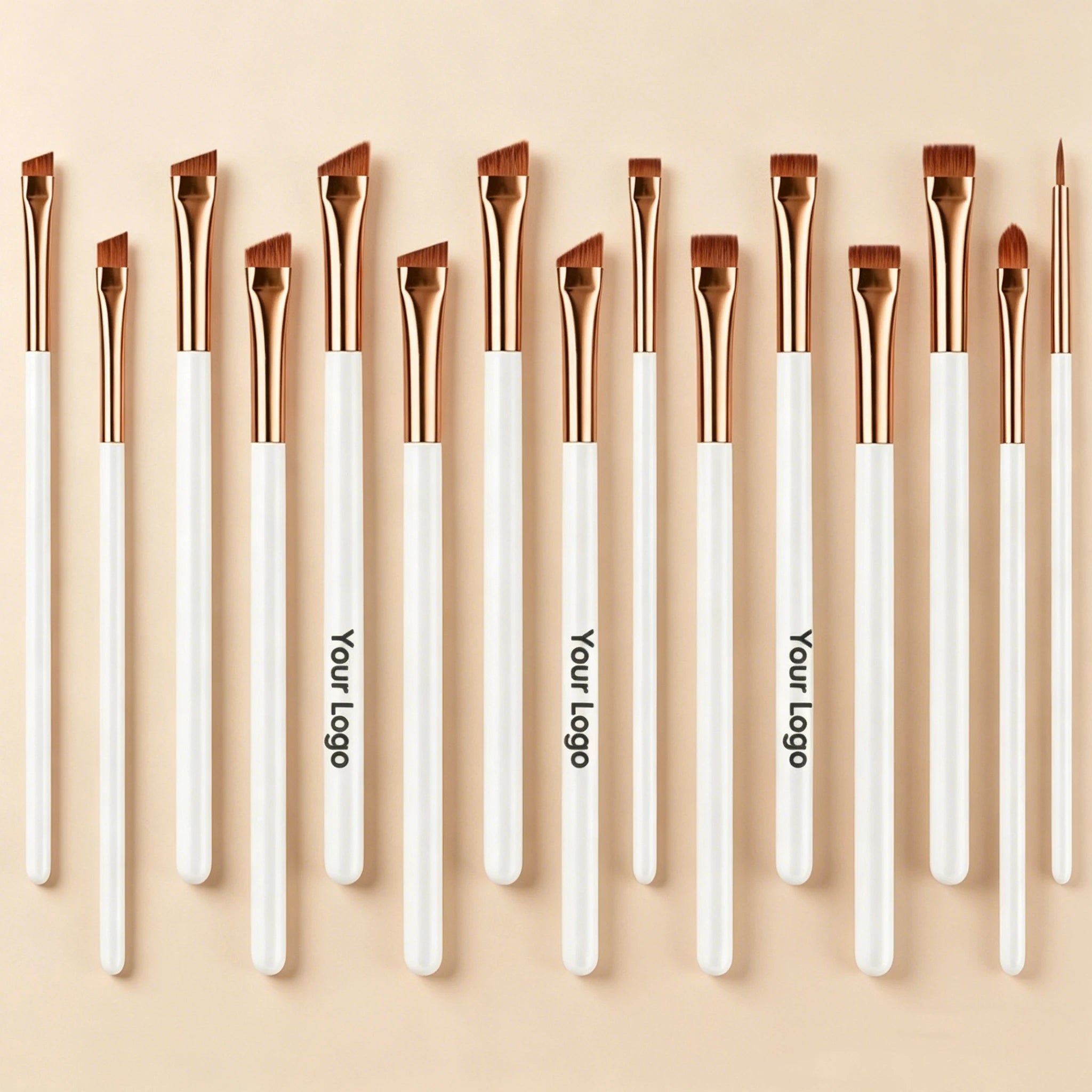 EMF Luxury Professional 15 Makeup Eyeliner Lip Liner Eyebrow Angled Flat Vegan Rose Gold Wood Handle Private Label Brushes