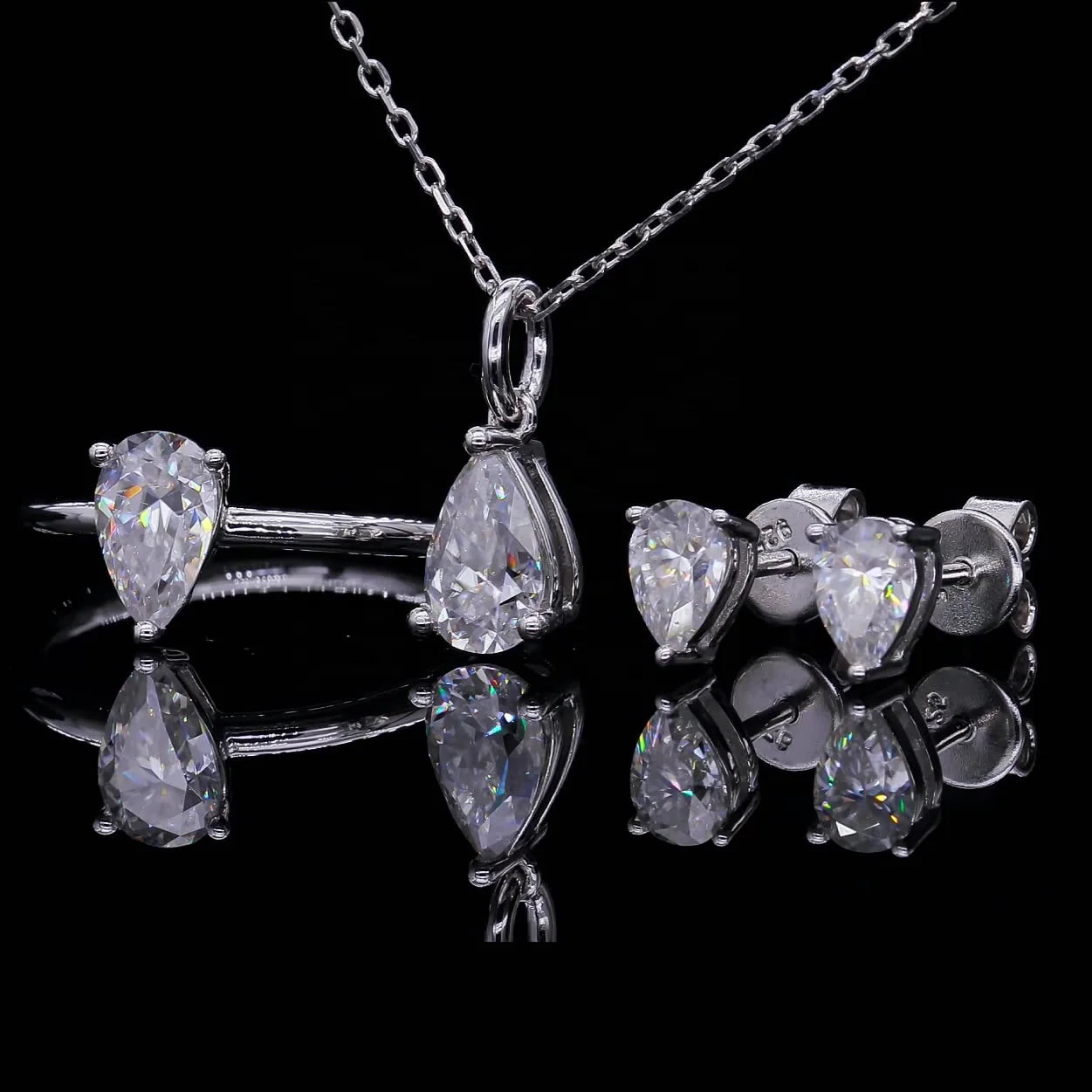 Abiding Jewelry Wholesale Pear Shape Moissanite China Manufacture Custom Silver 925 Sterling Jewelry Set