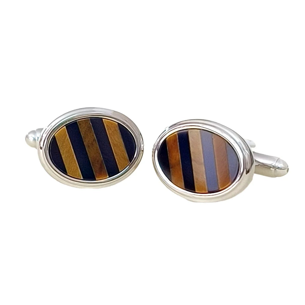 Wholesale Brown Strip Agate Stone Premium Cufflinks Custom Mens Suit Shirt Fashion Accessory Wedding Tuxedo Trendy Jewelry Gift