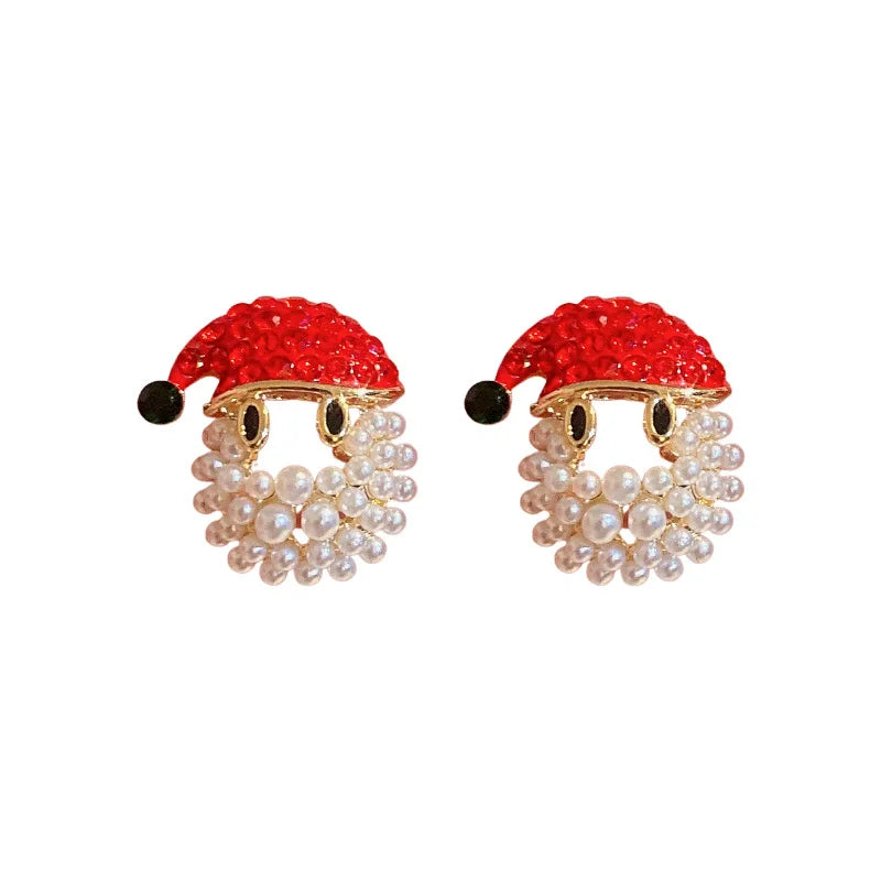 Christmas Rhinestone Earrings Gold Plated Earrings Hook Santa Shaped Hug Earrings Jewelry