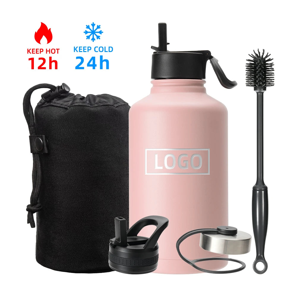 64oz ODM Wide Mouth 304 Stainless Steel Vacuum Drink Water Bottle Sports Canteen Great for Hiking Biking Camping