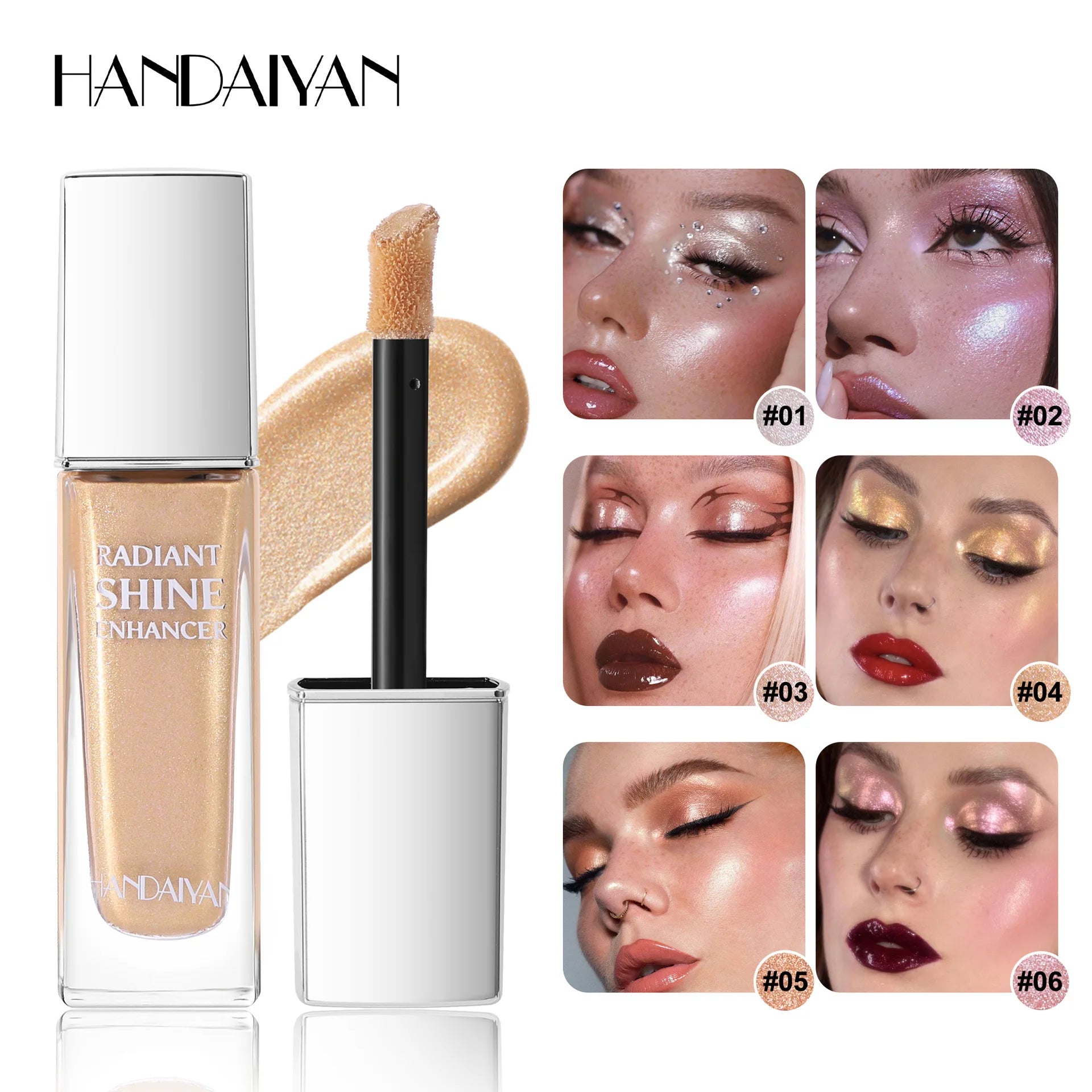 HANDAIYAN Multifunctional Liquid Highlighter Brighten Eyes Cheekbones Collarbone Shoulder Neck With Big Brush Glass Bottle