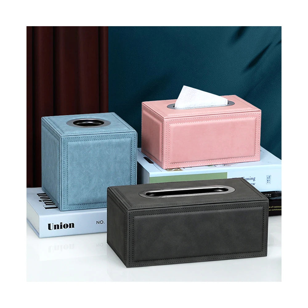 Custom PU Leather Tissue Box Cover Stylish Rectangle Hotel Tissue Box Holder With Magnetic Bottom for Bathroom Bedroom or Office