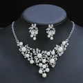 Women's Wedding Necklace Set Jewelry Simulated Pearl Leaf Bowknot Bridal Bride Necklace Earrings Set