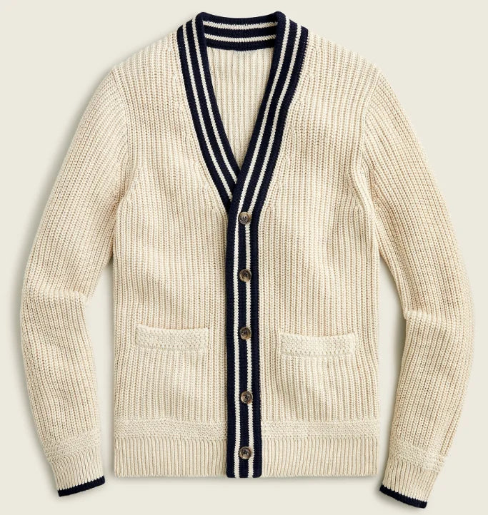 Ottoknit Varsity Cardigan for Men Collegiate Inspired Knitwear with Ribbed Trim