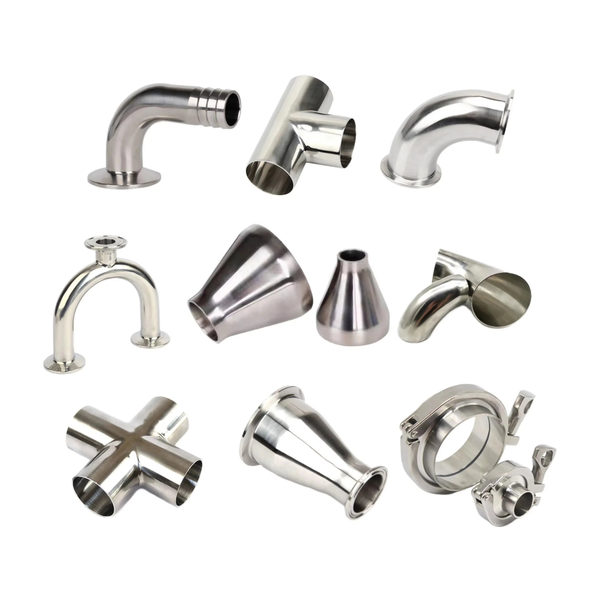 Sanitary Stainless Steel 2205 Duplex 2 6 Inch 6\" 8\" 12\" 4 Type Connection Concentric Tri Clamp Tee Pipe Fittings