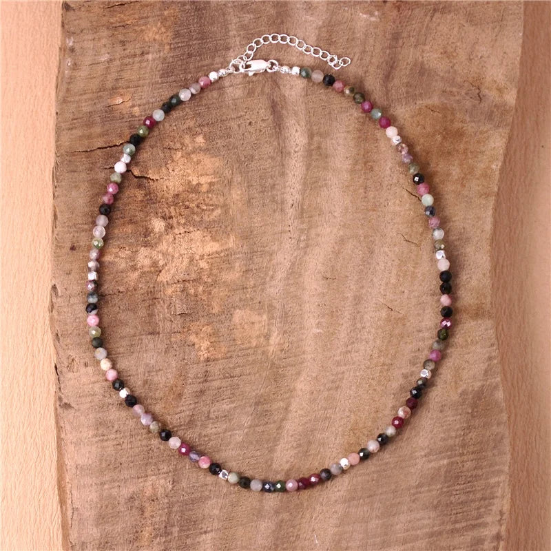 Bohemian Tiny Natural Stone 4mm Tourmaline Beads Choker Necklace Boho Holiday Torques Collar Necklace Jewelry Wholesale