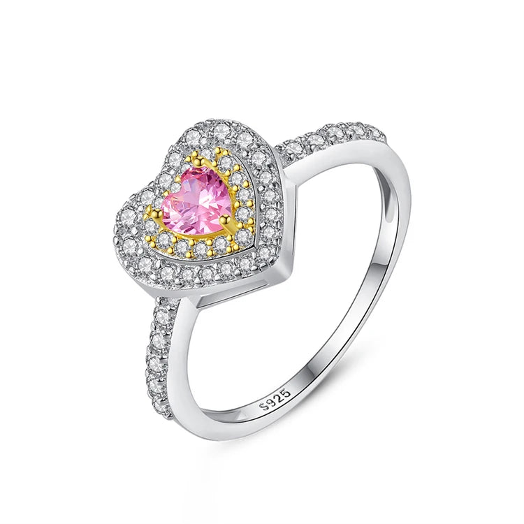 Luxury Fine 925 Sterling Silver Love Heart-shaped Fashion Zircon Diamond Rings for Women