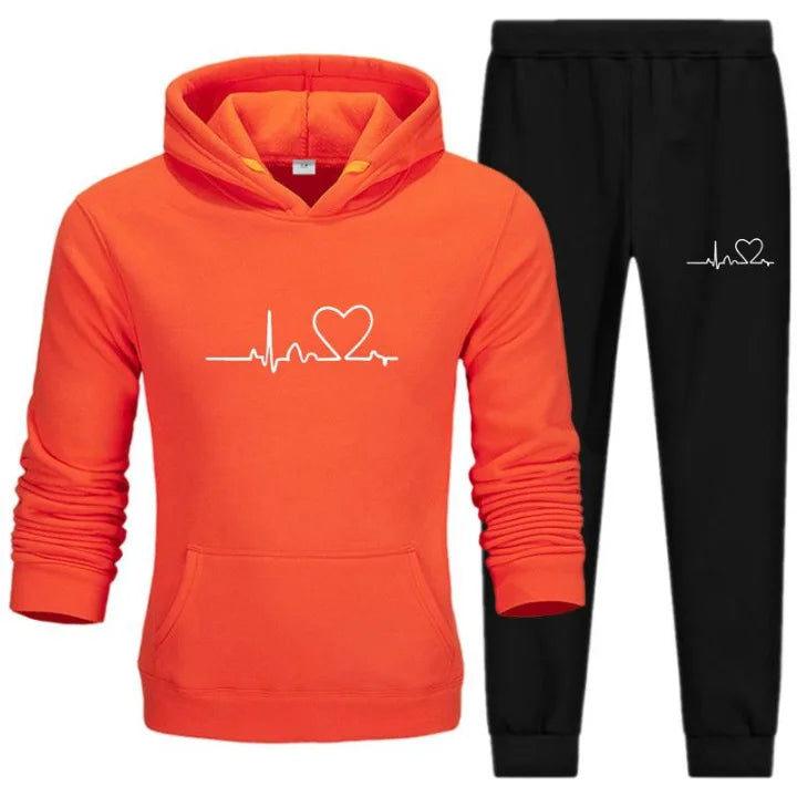 A20230 Custom Logo Women Tracksuit Heart Shape Breathable Seamless Hooded Jogging Suit Men Autumn Winter Outfits for Women