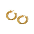 Tarnish Free Trendy Stainless Steel 18K Gold Plated Geometric Twisted CC Hoop Earrings for Unisex Anniversary
