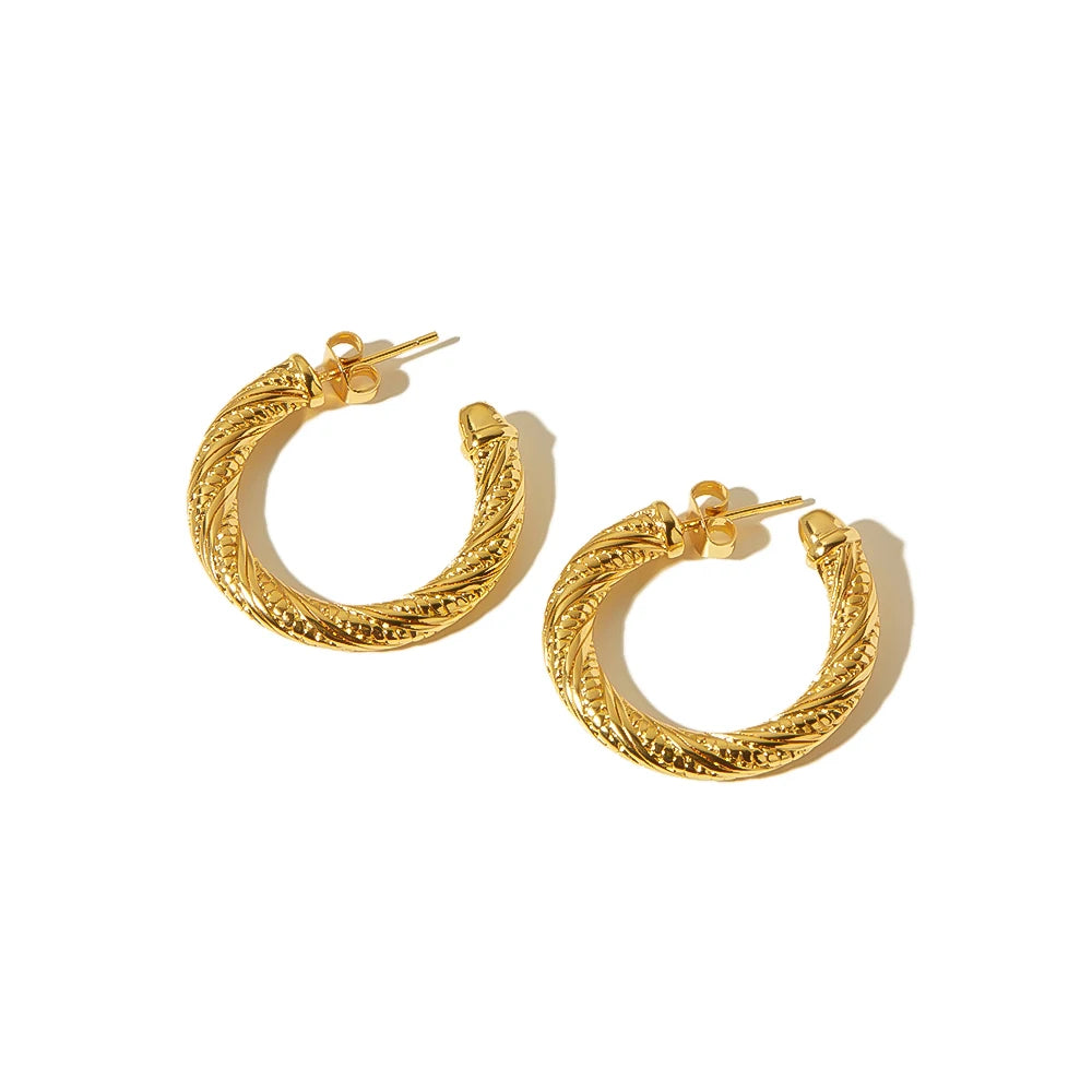 Tarnish Free Trendy Stainless Steel 18K Gold Plated Geometric Twisted CC Hoop Earrings for Unisex Anniversary