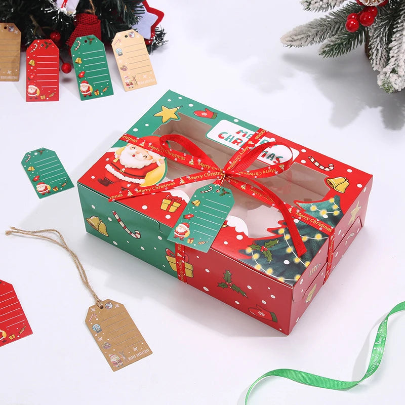 LOGO Customized Christmas Cupcake Packaging Box Baking Pastry Puff Mailing Box Windowed Transparent Packing Box Packaging