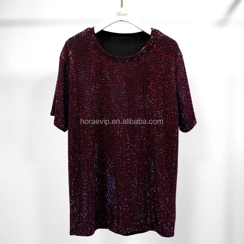 J001 New Full Crystals Rhinestone Fabric Tank Top New Clothes Elastic Rhinestone Embellishments Party Bling Tops